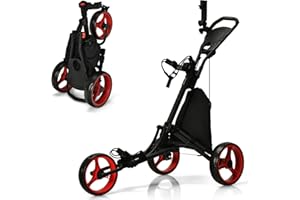 ‎GYMAX GYMAX 3-Rad Golfwagen, Faltbarer Golftrolley mit Verstellbarem Griff & Schirmhalter & Oberer Taschenhalterung, Golf Push Cart mit Getränkehalter & Anzeigetafel