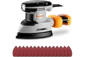 Lijadora Madera: DEKOPRO Lijadora Electrica de 180W, Herramienta de lijadora Orbital, 13000 RPM, Con 15 Hojas de papel de lija - Lijado y pulido de la eliminación de la madera