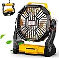 Sendowtek Portable Camping Battery Fan with LED Light, 10400mAh Quiet Rechargeable with Hanging Hook 4 Speed Small USB Desk Fan Battery Powered for Travel Tent Office Home Cooling Sleeping