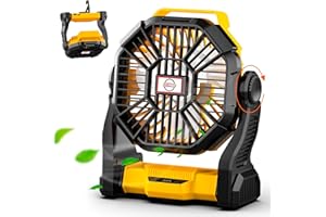 Sendowtek Portable Camping Fan with LED Light, 10400mAh Quiet Rechargeable Fan with Hanging Hook 4 Speed Small USB Desk Fan Battery Powered Fans for Travel Tent Office Home Cooling Sleeping