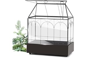 EFUTURETIME Mini Jardinière Terrarium Plante 24,2 x 14,7 x 29 cm avec Séparable Plateau, Miniature Serre Interieur Forme de Maison Idéal pour Succulentes Cactus et DIY (sans Plantes)