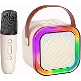 TAEMVV &Ccedil;ocuklar Yetişkinler i&ccedil;in Mini Karaoke Makinesi, 2 Kablosuz Mikrofon ve LED Renkli Işıklarla Taşınabilir Bluetooth Kar