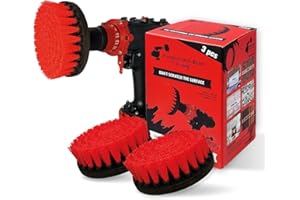 Kornely™ Lot de 3 brosses à récurer de qualité supérieure pour perceuse-13cm-Rouge-Ne Raye Pas Les Surfaces- pour Garage,Brique, carrelage extérieur,Pierre,cheminée,Nettoyage des Jantes de Voiture