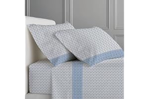 CLARA HOME MILANO Clara Home Set Lenzuola, Completo Letto in Puro Cotone, Fantasie Moderne (Wave Azzurro, Matrimoniale 2 Piazze)