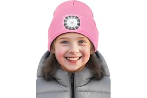SPGOOD Wiederaufladbare mütze mit LED licht für Kinder, für Jungen und Mädchen, abnehmbare und waschbare warme beleuchtete mütze mit Lampe für den Winter im Freien