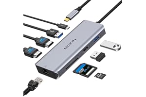 ‎MOKIN USB C 2 HDMI, MOKiN 9 in 1 Docking Station Dual Monitor, USB C Hub mit 4K Dual HDMI, Gigabit Ethernet, 100W PD, USB 3.0/USB 2.0, SD/Micro-SD,Dell/ThinkPad/XPS 13/15 /Lenovo/HP