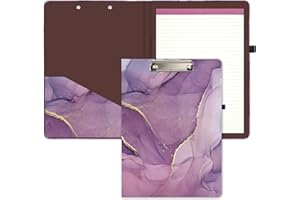 Hnogri Portapapeles en folio con bloc de notas rellenable con forro y bolsillo interior de almacenamiento para estudiantes, aula, oficina, mujeres, tamaño 12.8 "x 9.2", Línea morada