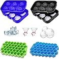 WOTERLY (4 Pcs) Silicone ice Cube Trays for Freezer, 6 Round Ice Ball Maker Trays with Funnel, Flexible Honeycomb Design 37 Cavity Ice Cube Tray (4 Pack - 2 Round & 2 Cube)