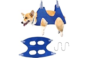 QOOLOO Hamac de Toilettage pour Chien et Chats, Petits Chiots et Mini Chiens, Hamac pour Chiens avec 2 Crochets en Forme de S, Soins des Oreilles Et des Yeux Sac De Toilettage en Tissu Respirant - Bleu