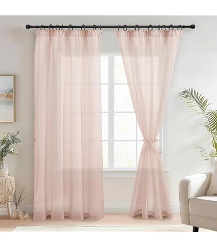 MIULEE Gordijn voor woonkamer, motief Marokkaans borduurwerk, oogjes, halftransparant, glad, voor slaapkamer, raam, keuken, huis, decoratie, modern, elegant, 2 panelen, 140 x 175 cm (l x h), roze