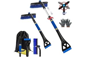 HZMJDHZM 3-in-1 Auto Eiskratzer und Schneebürste, Schneebesen mit Eiskratzer, Ausziehbare Auto Schneebürste Reinigungsbürste mit Schaumstoffgriff und 360° Bürstenkopf, für Auto SUV LKW (Blau)