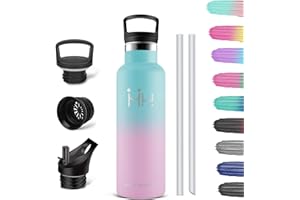 HoneyHolly Bouteille Isotherme 750ml, Gourde INOX avec Paille, Bouteille d'eau sans BPA, Réutilisable, Anti-Fuite, Isolation sous Vide en Acier Inoxydable à Double Paroi,Gourde Isotherme