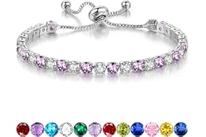 Sfoni Tennis Bracelets for Women, Hypoallergenic Birthstone Bracelet with Cubic Zirconia Adjustable Slider Bracelet Jewellery Gifts for Lady Girls Birthday Graduation Gifts, with Gift Card & Box
