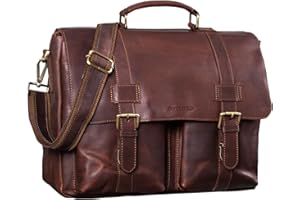 STILORD 'Zeus' Grande Maletín Vintage de Cuero Hombre Mujer Maletín Para Portátil de 15.6 Pulgadas Bolso Profesora y Profesor, Color:cognac marrón oscuro