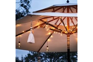 Lights4fun LED fest ljusslinga för parasoll balkong varm vit timer batteridriven inomhus- och utomhus ljuskedja bollar glödlampor LED parasoll med LED-belysning parasol