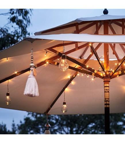 amazon patio umbrella lights Cordless LED Market Table Umbrella Lights with Remote Control Battery Operated Waterproof Parasol String Lights, Fits 6-9 Feet Diameter Outdoor Umbrella Dcor (Cold White) Powered Outdoor Umbrella Lights PHI VILLA 15ft Large Patio