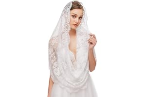 FEOYA Church Chapel Veil Lace Embroidery Mantilla Mass Veil Shawl Scarf for Bridal Women Catholic Latin Mass Holy Communion Religious Ceremony Wedding