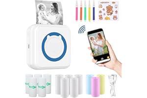 ZAKVOP Mini Impresora para Movil, Impresora Fotográfica,Impresora Bluetooth termica con 13 Rollos de Pape,Impresora portatil inalambrica para Lista Fotos Nota,Impresora Pegatinas para iOS y Android - Blue