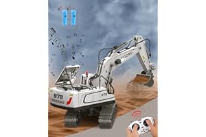 TRULLOYOO 11 Channel Remote Control Excavator, Full Functional 1:20 RC Digger 680 Degree Rotation RC Tractor Construction Toys with Sounds and Lights, 2.4G RC Excavator Digger Toys for Kids Boys Adults