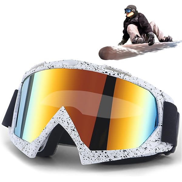Hisdricus - Masque Ski Homme - Masque Ski Femme - Lunettes de Motocross, Matériau TPU, Verre Miroir Coloré, Rembourrage en Mousse Confortable, Idéales pour le Ski, le Snowboard et la Moto (Noir-Blanc
