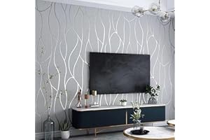 Pamatio Wallpaper Silver Grey Non-Woven Wallpaper for Living Room Bedroom - 9.5 x 0.53 m Light Shiny Stripes Textured Wallpaper, Modern Curved Striped Wall Wallpaper