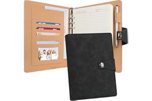 A5 Ring Binder Notebook,Skycase Leather 6 Ring A5 Binder with A5 Refill Papers,Subject Dividers Paper Sheet,Binder Pockets, Travel Binder Journal Personal Planner,Black-1