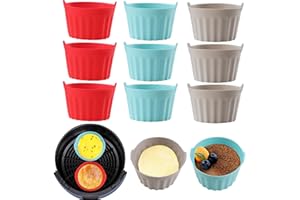 Baketron 9PCS Silicone Air Fryer Accessoires, Plat Pour Friteuse Sans Huile, Mafin Coupe, Moule Pour Gâteau Au Four, Moule à Tarte Aux Oeufs, Silicone Bakeware, Rouge + gris + bleu