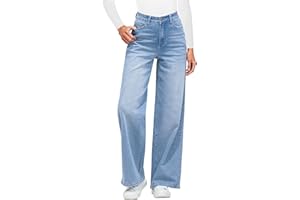 Roskiky Wide Leg Jeans for Women UK Trendy High Waisted Stretchy Denim Pants 90S Baggy Jeans Trouser with Pockets