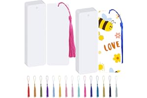 MAXMOC Blanko Lesezeichen, 60 Stück Papier Lesezeichens Basteln mit Loch, Lesezeichen Rohlinge Set für DIY Handwerk Geschenkanhänger (Weiß, 14x5cm)