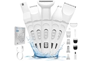Geegear Rasierer Damen Elektrisch, 5 in 1 Intimrasierer für Frauen Trimmer Damen für Gesicht Nase Augenbraue Arme Beine, IPX7 Wasserdicht Wiederaufladbarer Trimmer Damen Nass & Trockenanwendung