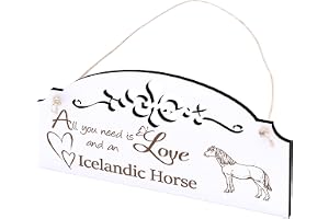 Skylt islandshäst isländsk häst dekoration 20 x 10 cm – All you need is Love and an Icelandic Horse – väggdekoration i trä