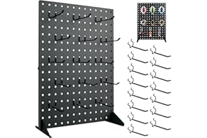 HAUYEST Metal Pegboard Display Stand With 15 Peg Board Hooks Accessories, Desk Pegboard Panels, Merchandise Display Rack for Selling Accessories Vendors & Events Retail Craft Shows & Fairs (17*13Inch, Black）