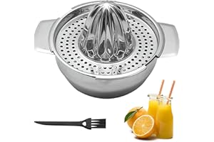 WOKICOR Zitruspresse Zitronenpresse, Zitronenpresse Zitruspresse Edelstahl Manuelle mit Behälter 400ml, Spülmaschinengeeignet, Manuelle Saftpresse für Zitronen Orange und Zitrusfrüchte
