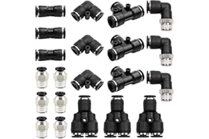 GALDOEP 21 piezas Kit Conectores de Empuje Recto,Enchufe Rapido Neumatico Conectores，Guarniciones Neumaticas （ 8mm:L + T + I + Y + combinación de tipo cilíndrico neumático)