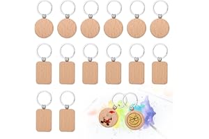 Yimomoyi Llavero de Madera, 16Pcs Blanco DIY Llavero de Madera Personalizada, Llavero Colgante de Madera, 2 Formas Diferentes Pedazo de Madera Adecuado para DIY Manualidades Pintar Escultura Escribir