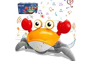 SWTOIPIG Zabawka do kraba dla dzieci, zabawka z muzyką, elektroniczna zabawka pełzająca z automatycznie omijającymi przeszkodami, ruchoma zabawka dla małych dzieci, chłopców i dziewczynek