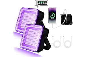 WINNIW 2 Pack 60W Rechargeable Black Light, Dimmable UV Light, 120 LED Ultraviolet Blacklight, Suitable for Neon Glow Party, Halloween, Body Painting, UV Paint, Fluorescent Effect