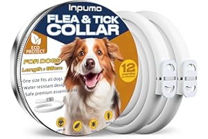 INPUMO Collare Antiparassitario per Cani, 12 Mesi Protezione Regolabile Collare Antipulci Cane, Collar Antipulci per Cani con Oli Essenziali 100% Naturali Regolabile per Tutte le Taglie, 2pcs