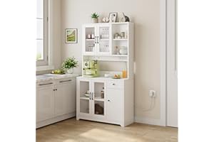 Dripex Tall Kitchen Pantry Cupboard, 183.5cm Freestanding Storage Cabinet with Drawer, Doors, Shelves for Kitchen, Dining Room, Living Room and Bathroom (With Sockets)