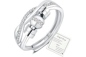 HEEYA Silver Rings for Women, 925 Sterling Silver Plated Spinner Fidget Ring with Cubic Zirconia, Adjustable Thumb Rings Ring for Women with Jewellery Box