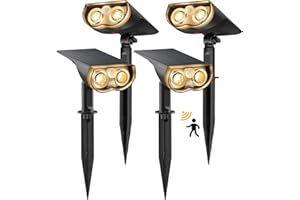 Linkind Luci di sicurezza a energia solare per esterni, sensore di movimento, 1000 lm, super luminose, luci da giardino ad energia solare, IP67, impermeabili, bianco caldo 3000 K, luci di sicurezza