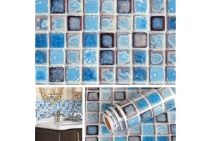 Livelynine 40CMx5M Naklejki na płytki, łazienka, wodoodporne, mozaika, samoprzylepne, niebieskie, folia na płytki, łazienka, podłoga, tapeta, łazienka, folia samoprzylepna, wzór folii PCW