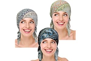 SAMSEROT 3 pezzi da donna chemio cappello turbante beanie, pre-legato copricapo bandana per la perdita dei capelli