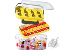 WEXOMA Votoko Pojemnik na kostki lodu z pokrywką i pojemnikiem, forma na kostki lodu z 40 sztukami kostek lodu, foremki do lodu ze zdejmowaną pokrywką, schładzanie whisky, koktajli, kawy