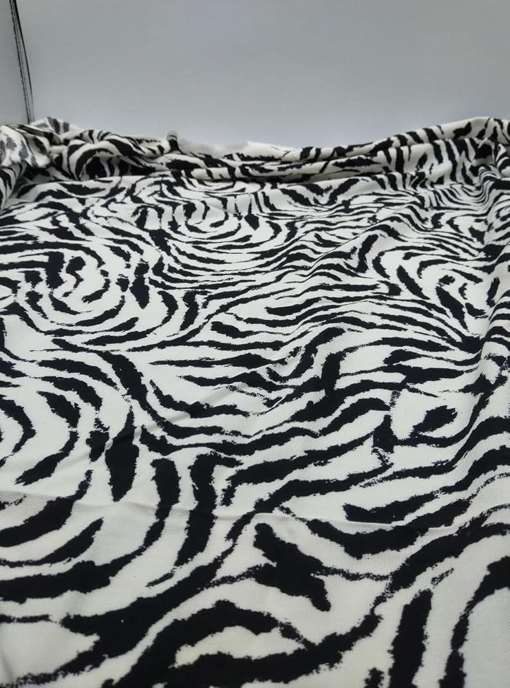 Siyah Beyaz Zebra Desenli Pamuk Viskon Kumaş | 150 cm En | Nefes alan, dökümlü kumaş