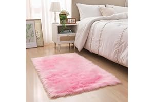 YIHAIC Falso Piel de Carnero Vellón Alfombra, Elegante De Pelo Largo Mullida Excelente Piel Sintética de Calidad Alfombra de Lana (Rosa, 60 x 90 cm)