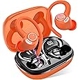 Jesebang Wireless Earbuds, Bluetooth 5.3 Headphones, 2025 Wireless Earphones HiFi Stereo Sound with ENC Mic, Sport Headsets in Ear EarHooks for Running, 40H Dual LED Display, IP7, Vibrant Orange