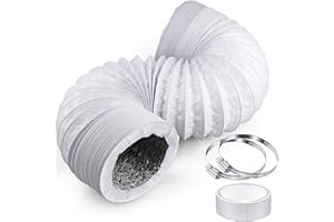 ShnminEU Tubo Ventilazione Flessibile 100mm Bianco, 3m Condotto Aria in PVC e Alluminio, con 2 Fascette in Acciaio, Tubo Scarico Aria Condizionata, Cappa Aspirante, Asciugatrice, Stufa