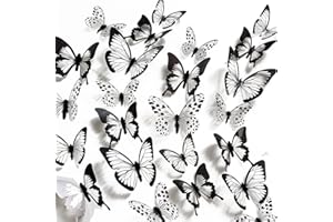 LICHUANUK Sticker Papillon Noir et Blanc,18 Pcs DIY Papillons Stickers Muraux,Stickers muraux papillon 3D,pour Autocollants muraux Bricolage, décoration de Chambre d'enfants, Autocollants Amovibles de Mariage