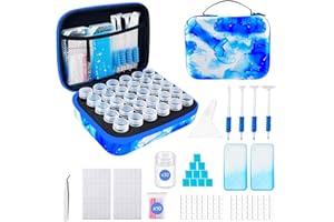 SuSentak Diamond Art Storage Containers with Dot Drill Tools,30 Slots Bead Organizer Case for 5D DIY Art Kits, Portable Craft Box for Diamond Painting Accessories (Blue)